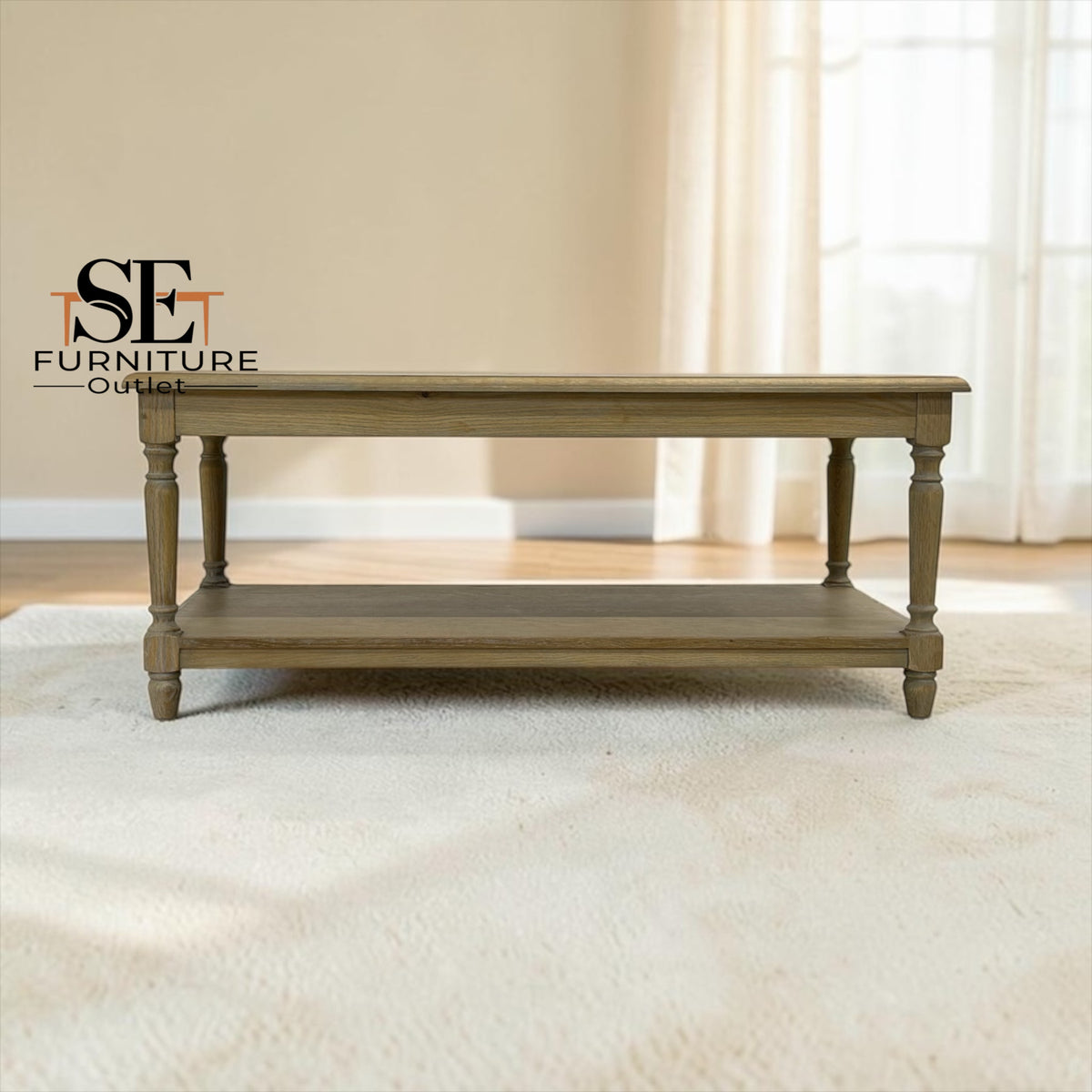 Grey-toned Limewashed Finish Solid Oak & Quality Oak Veneer Coffee Table, Camille Range, RRP £499