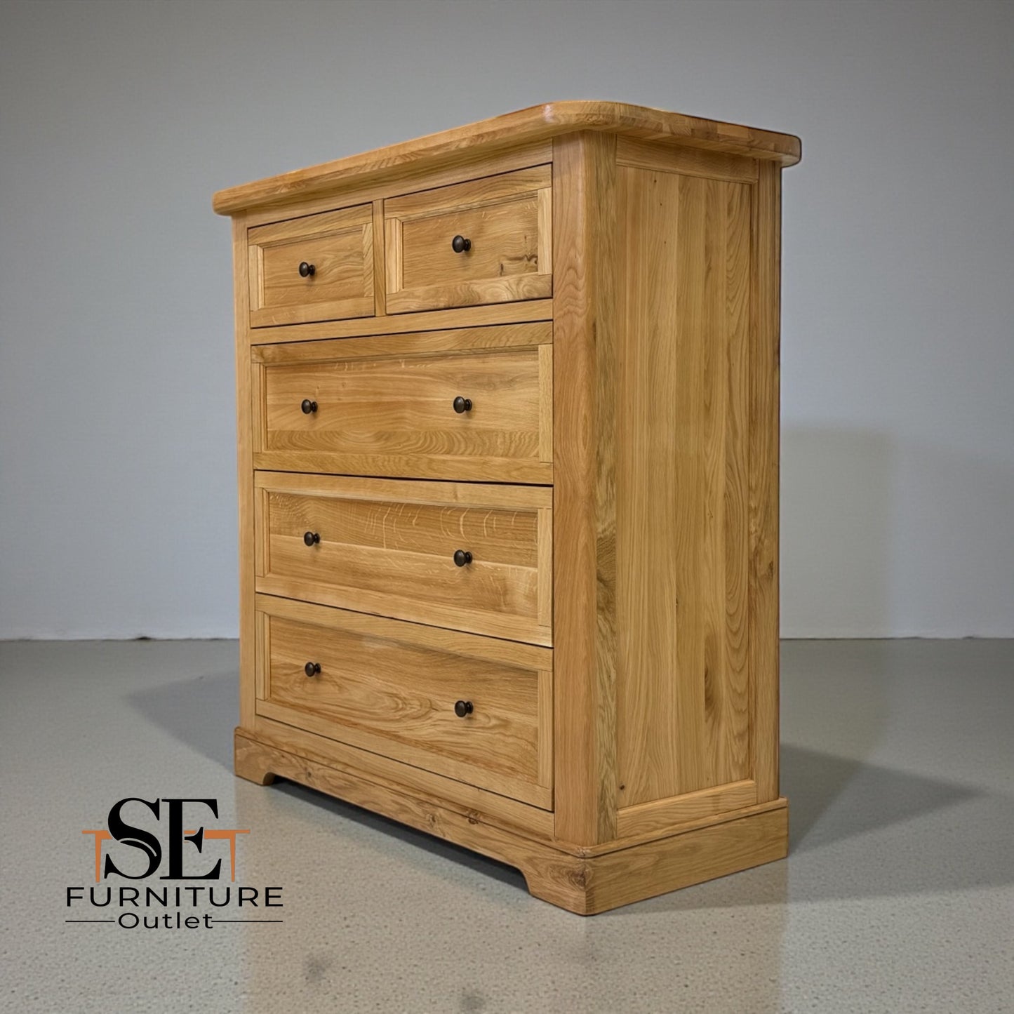 Natural Solid Oak 5 Drawer Chest, Brennan Range From Oak Furnitureland RRP £739