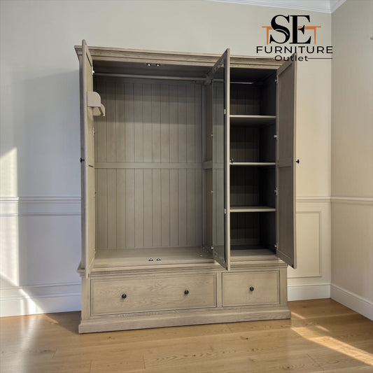 Weathered Oak Triple Wardrobe with Glass Mirror & Shelves, Burleigh Range From Oak Furnitureland RRP £1769