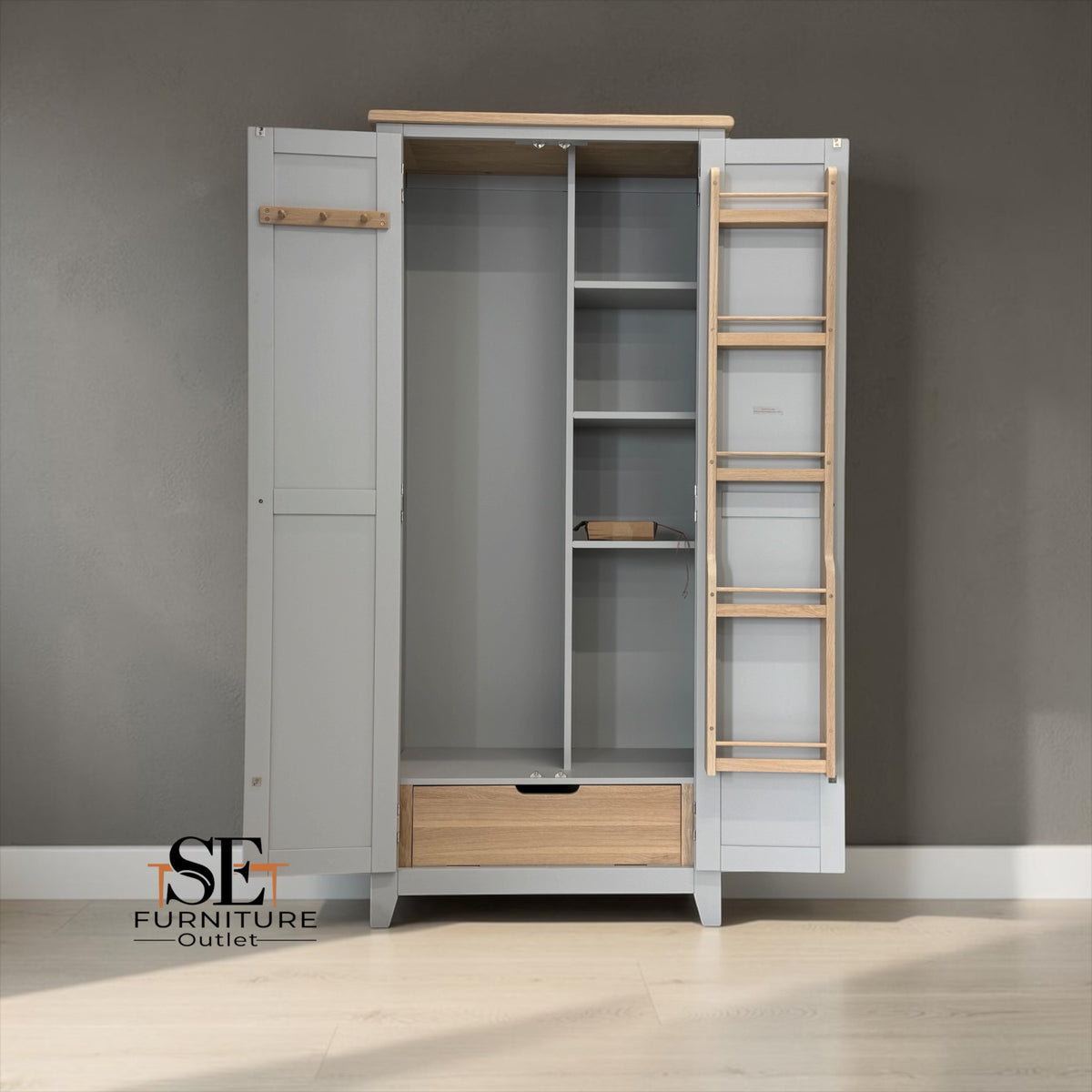Solid Oak Top & Solid Wood Frames Utility Cupboard from the Chester Dove Grey Range RRP £999