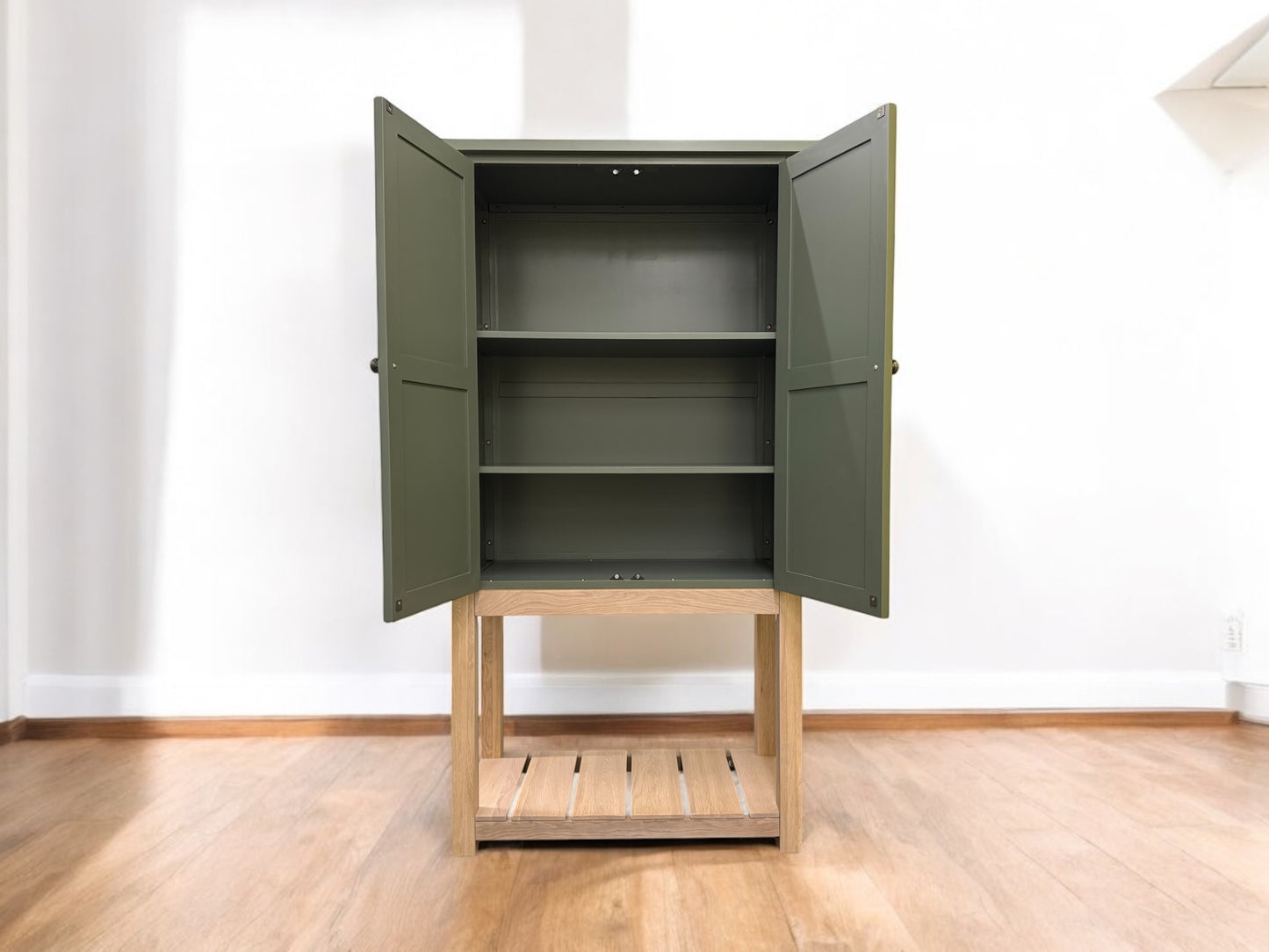 Solid Wood Modern Cuboard in Farmhouse Style, Olive Green RRP £995