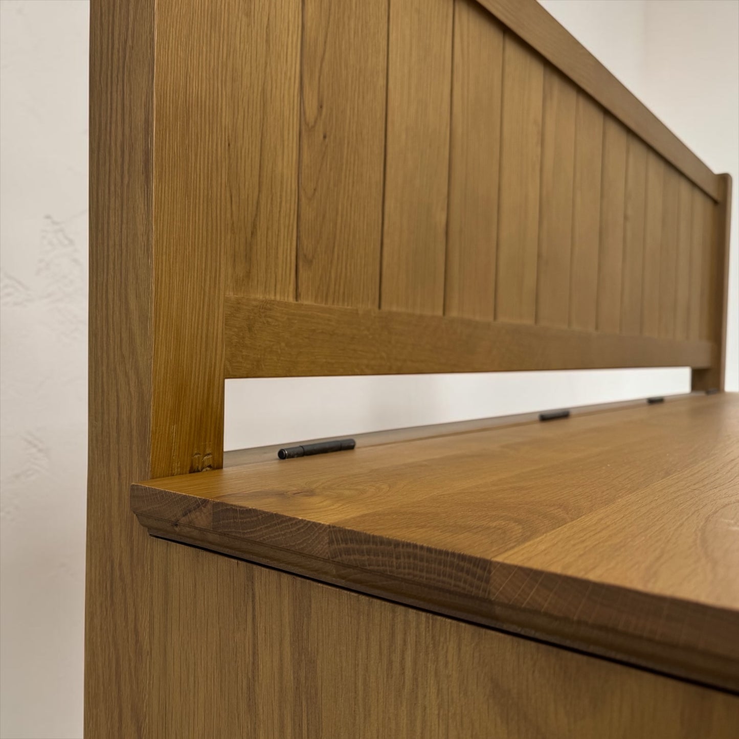 Solid Oak Top & Quality Oak Veneer Base Monks Bench with Storage, Elkstone Mellow Oak Range RRP £699