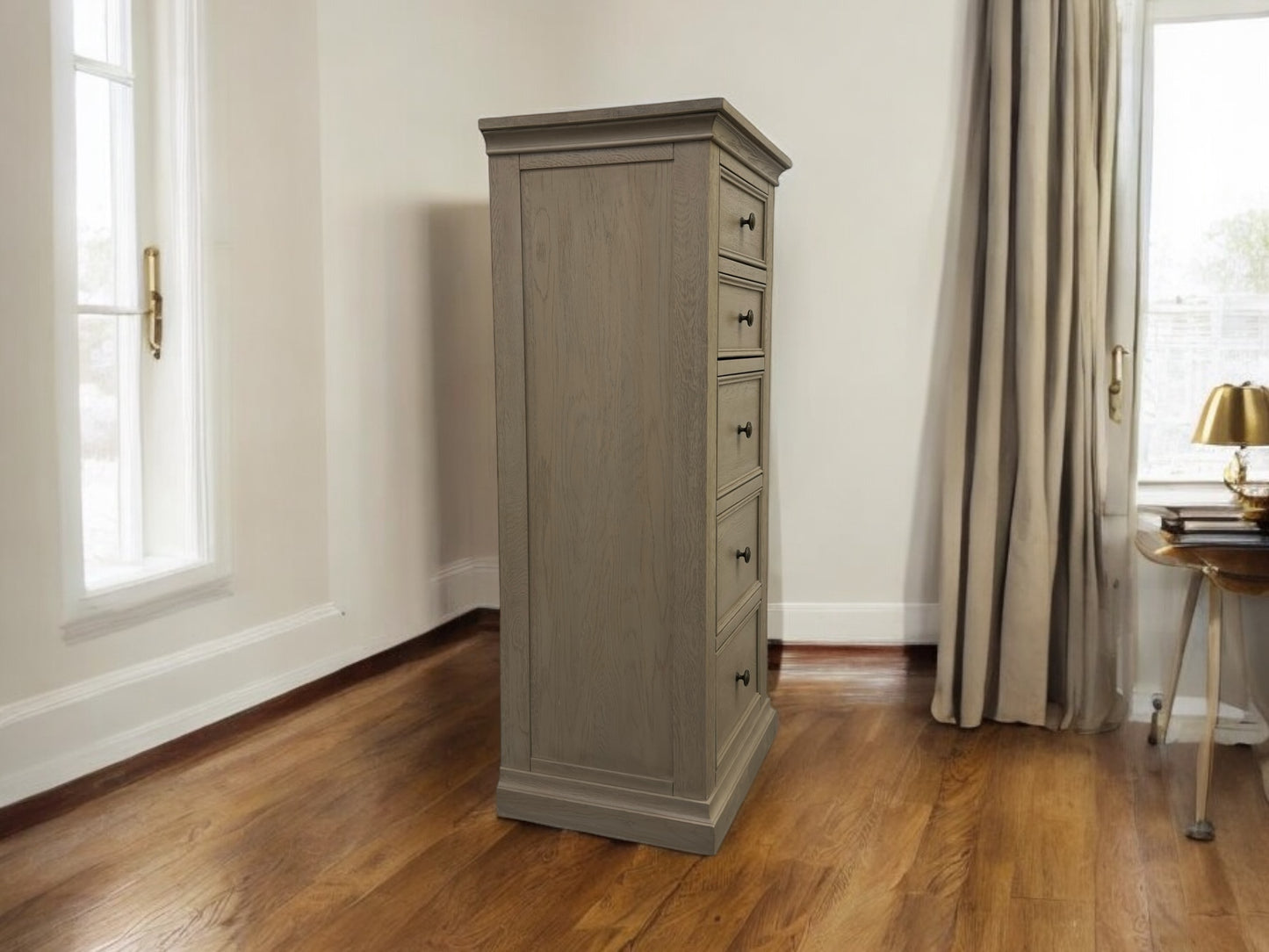 Oak Furnitureland Weathered Oak 5 Drawer Tallboy Burleigh Range RRP £569