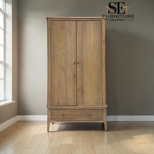 Light Natural Solid Oak Double Wardrobe with Full-Size Mirror, Newton Range from Oak Furnitureland RRP £1099