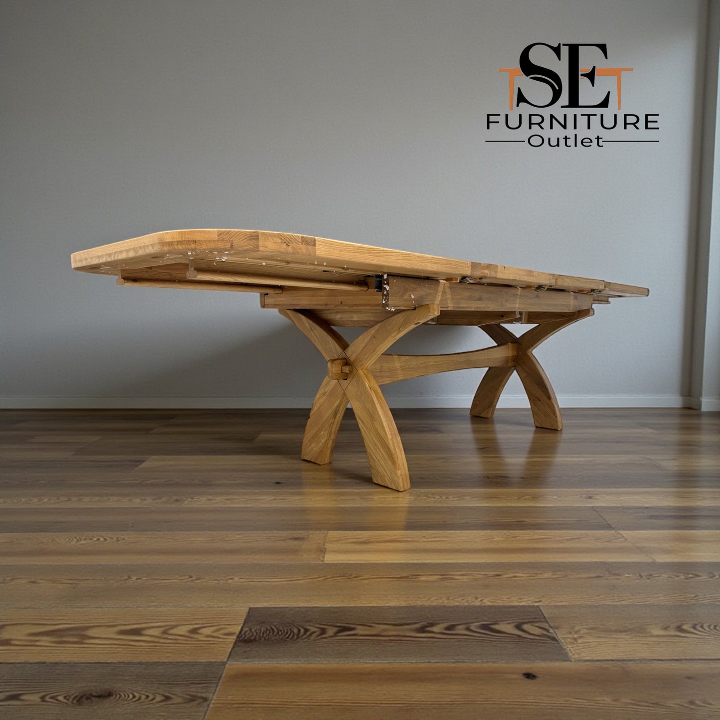 Natural Solid Oak Extending Dining Table, 10 to 12 Seater Hercules Range From Oak Furnitureland RRP £1099