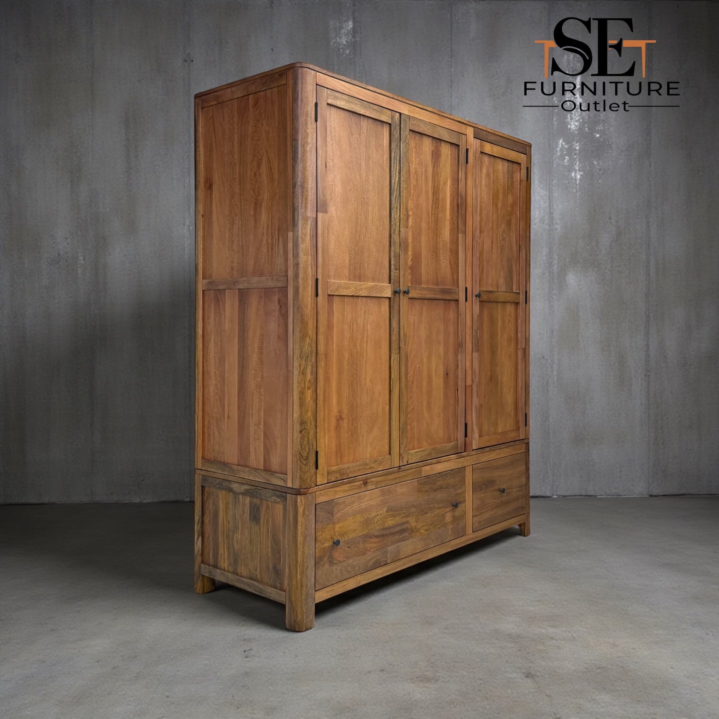 Natural Solid Mango Wood Triple Wardrobe Noah Range From Oak Furnitureland RRP £1699