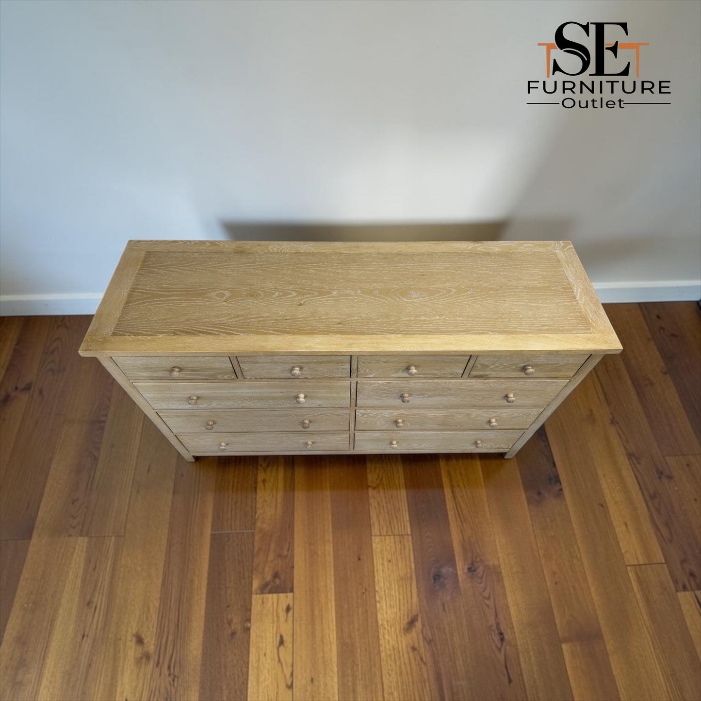 Solid Oak Frames with Oak Veneer 10-Drawer Chest in Whitewashed Finish, Inglesham Range, RRP £1250