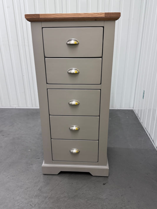 Oak Furnitureland Natural Oak & Grey Painted Tallboy St Ives Range RRP £429