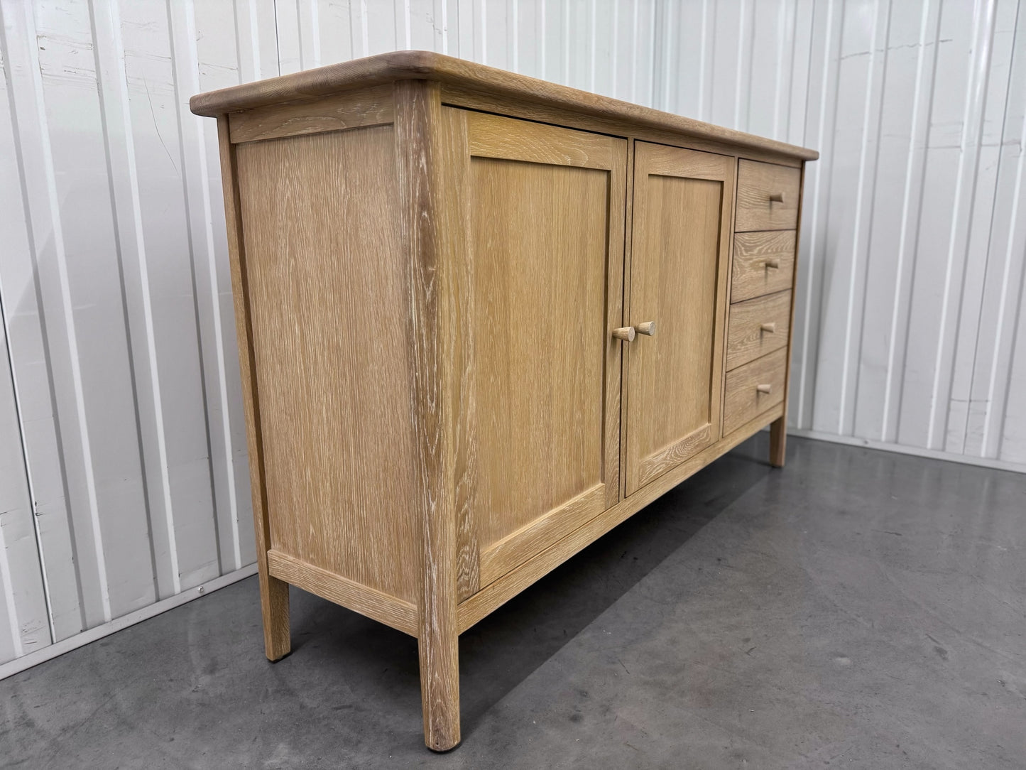 Solid White Waxed Oak Large Sideboard With 2 Door Cupboard & 4 Drawers RRP £750