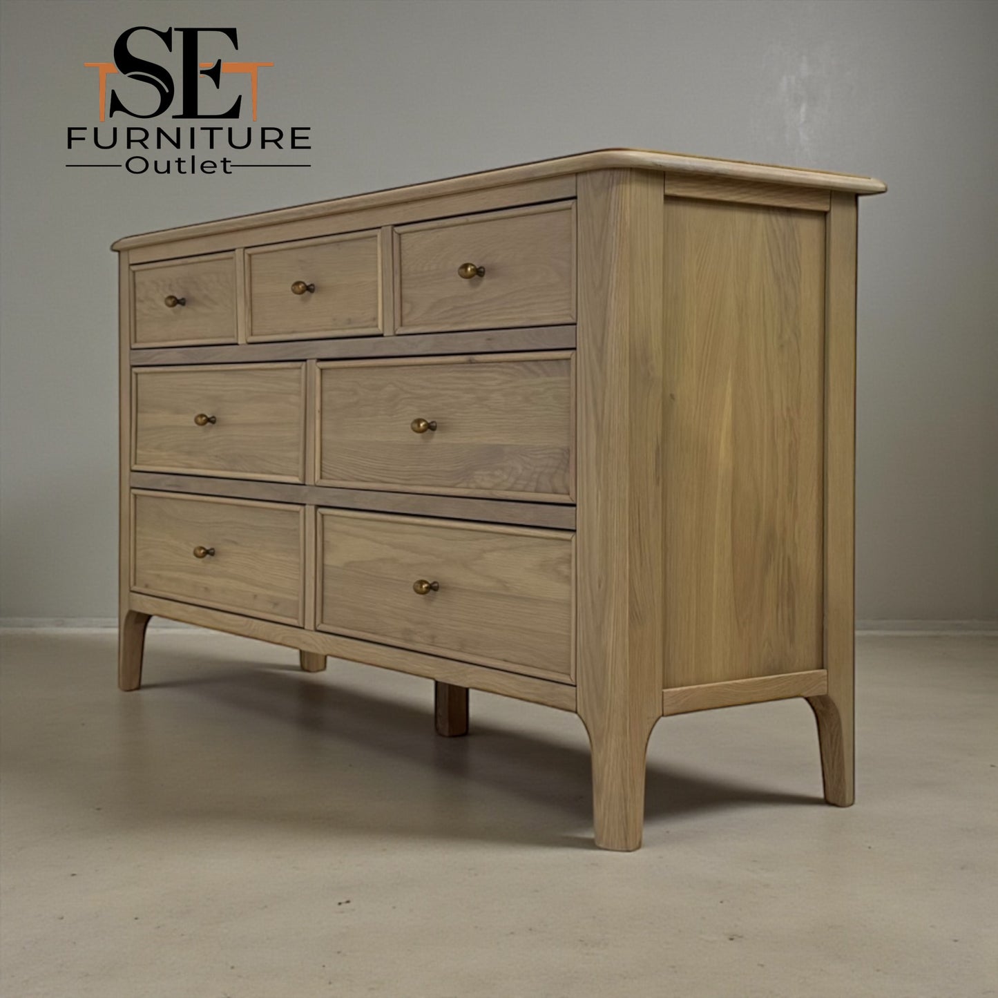 Light Natural Solid Oak 7 Drawer Chest, Newton Range From Oak Furnitureland RRP £679