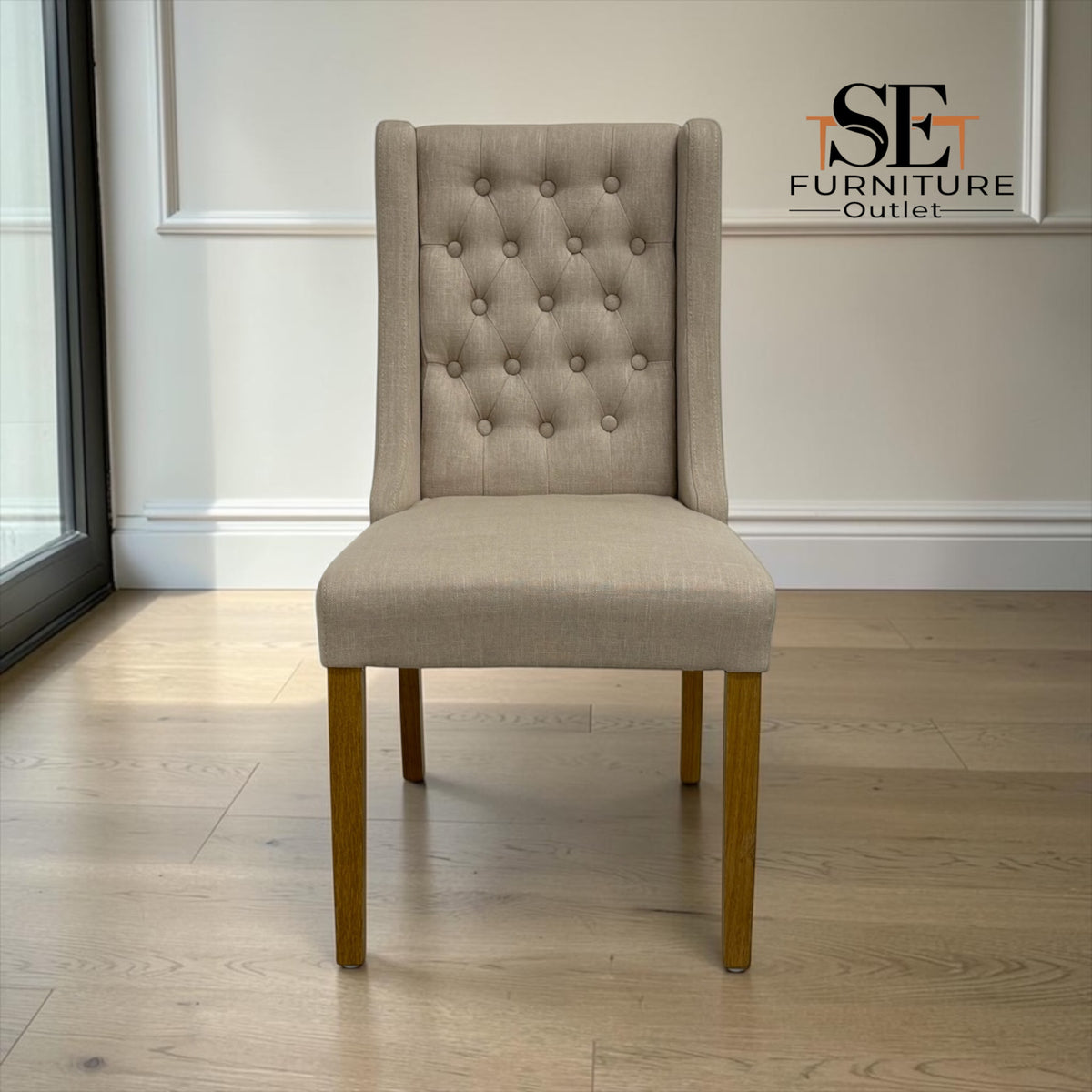 Set of 8 Winged Button Dining Chairs Stone Linen, Foxglove Range RRP £1592
