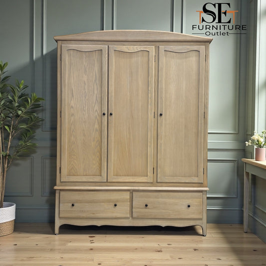 Solid Oak Triple Wardrobe with Limewash Finish, Camille Range RRP £1799