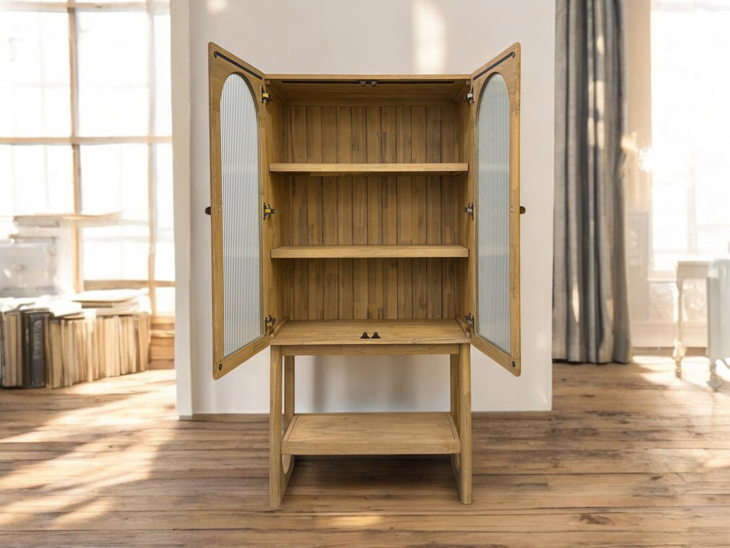 Solid Hardwood Display/Drinks Cabinet with Glass Panel Doors (No Veneer, MDF Or Chipboard Used)