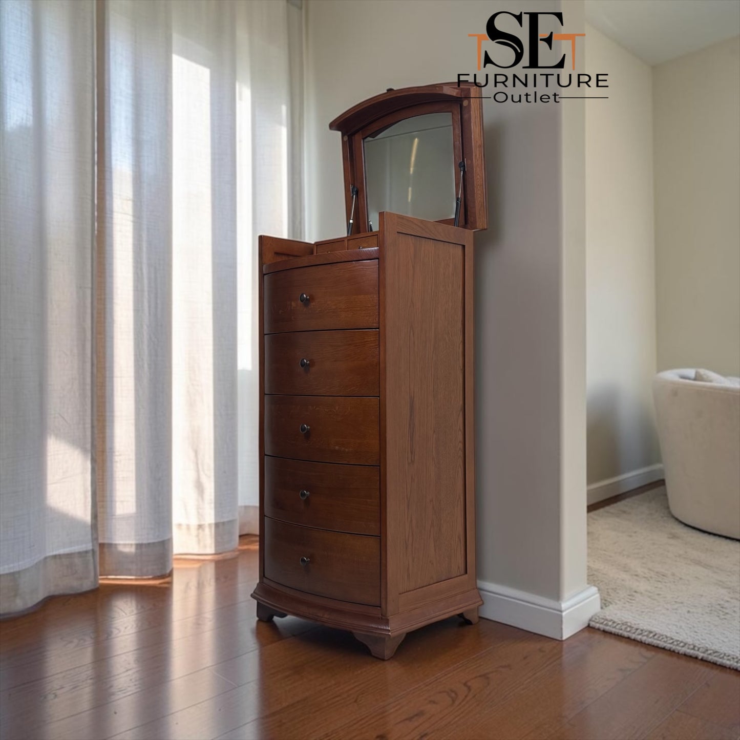 Solid Oak & Oak Veneer Vanity Tallboy, Winchcombe Dark Oak Range RRP £899