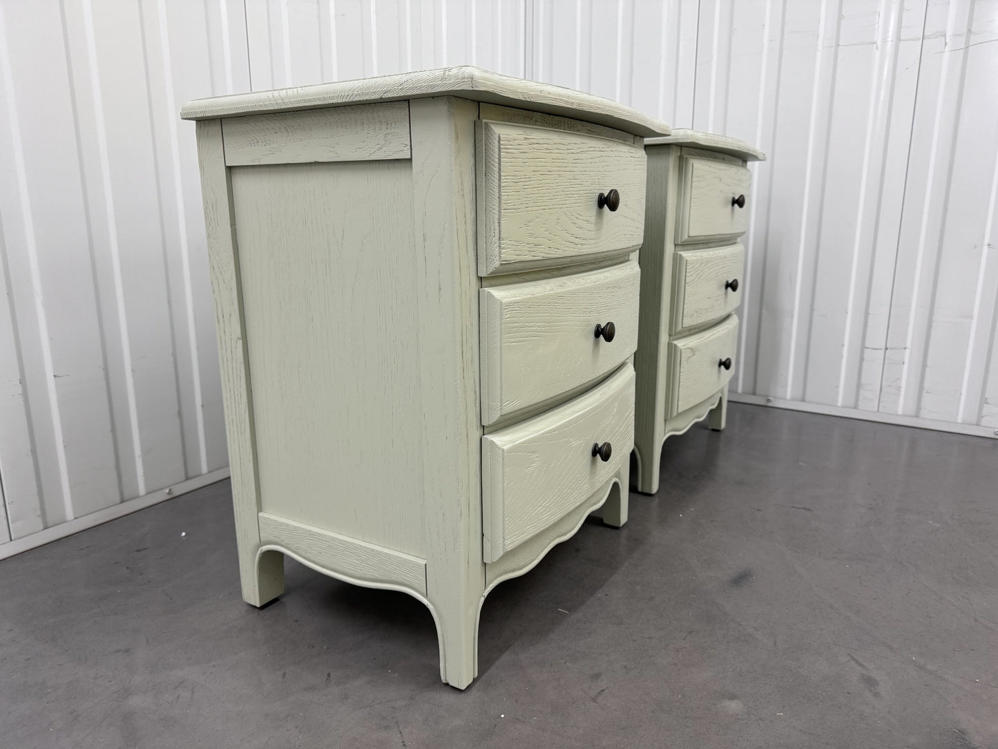 Solid Oak French Grey Painted Bedside Tables RRP £399 Each