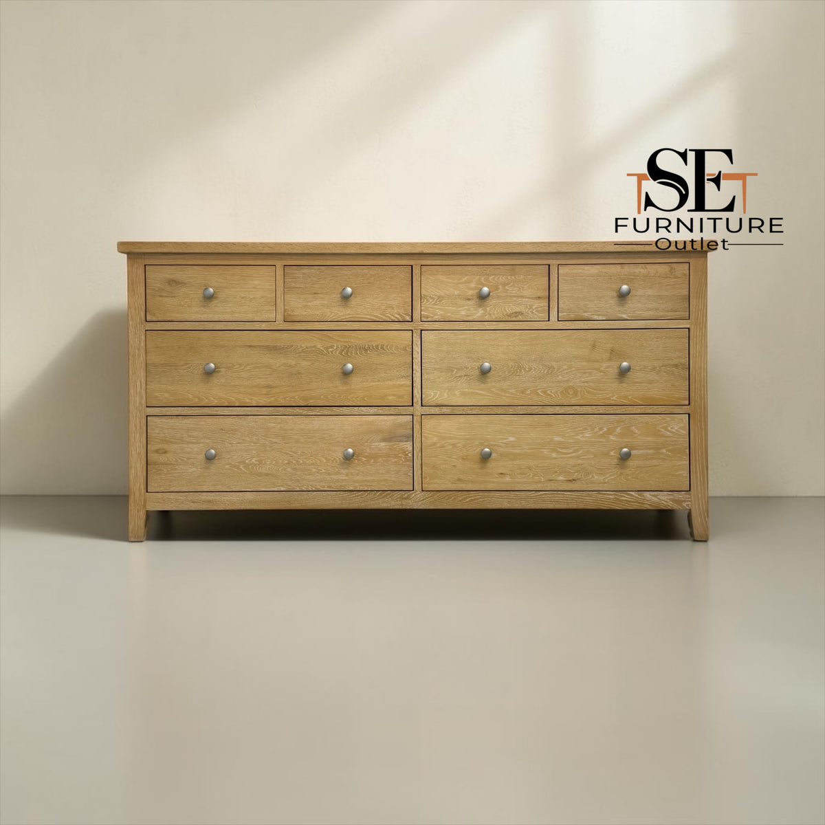 Whitewashed Finish Solid Oak & Oak Veneer 8 Drawer Wide Chest, Inglesham Range, RRP £850