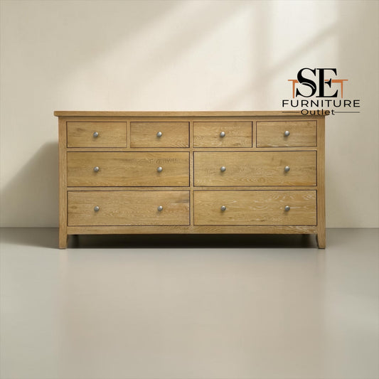Whitewashed Finish Solid Oak & Oak Veneer 8 Drawer Wide Chest, Inglesham Range, RRP £850