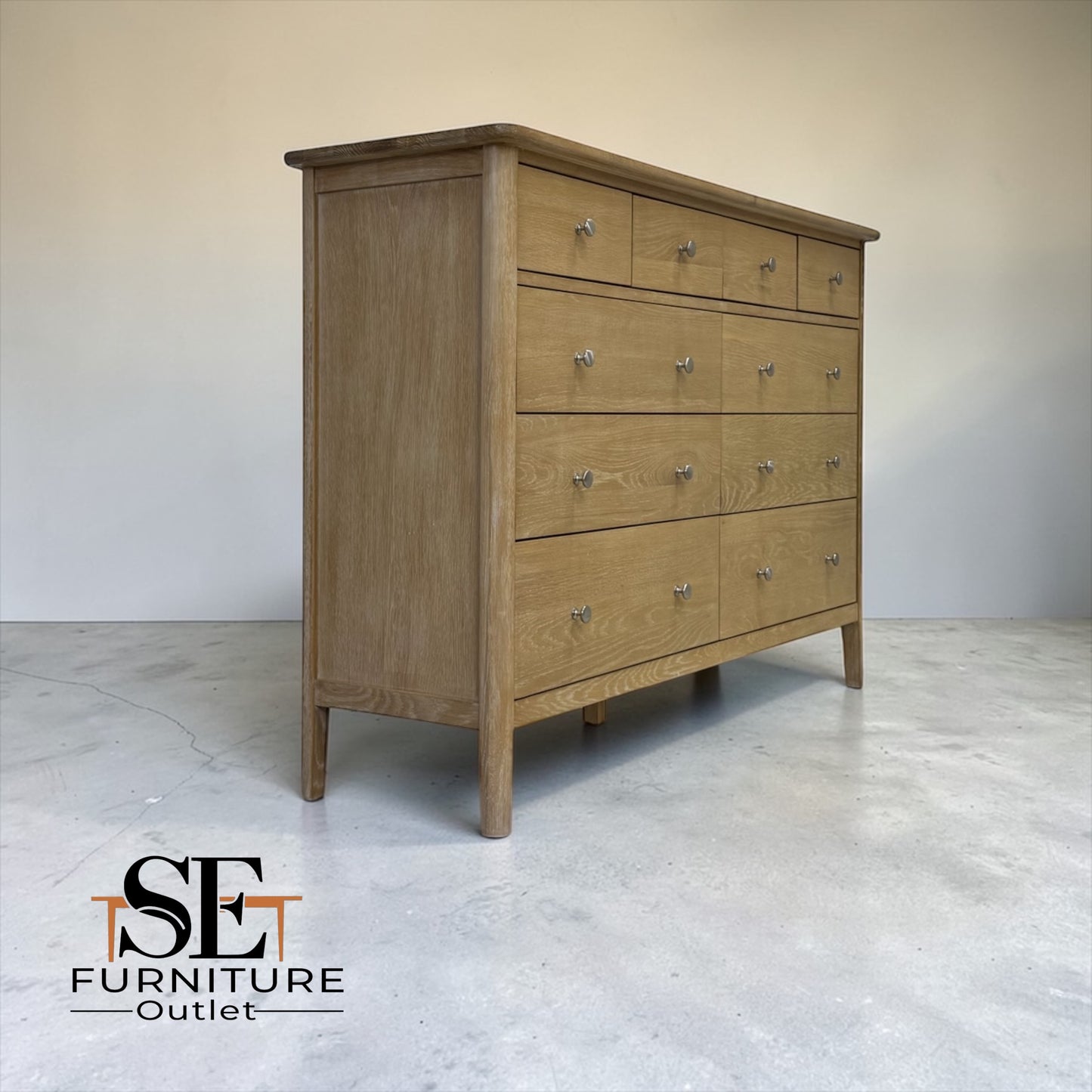 Solid Oak Top, Frames with Oak Veneer & White Wax Finish, 10 Drawer Chest Berkeley Nordic Oak Range RRP £999