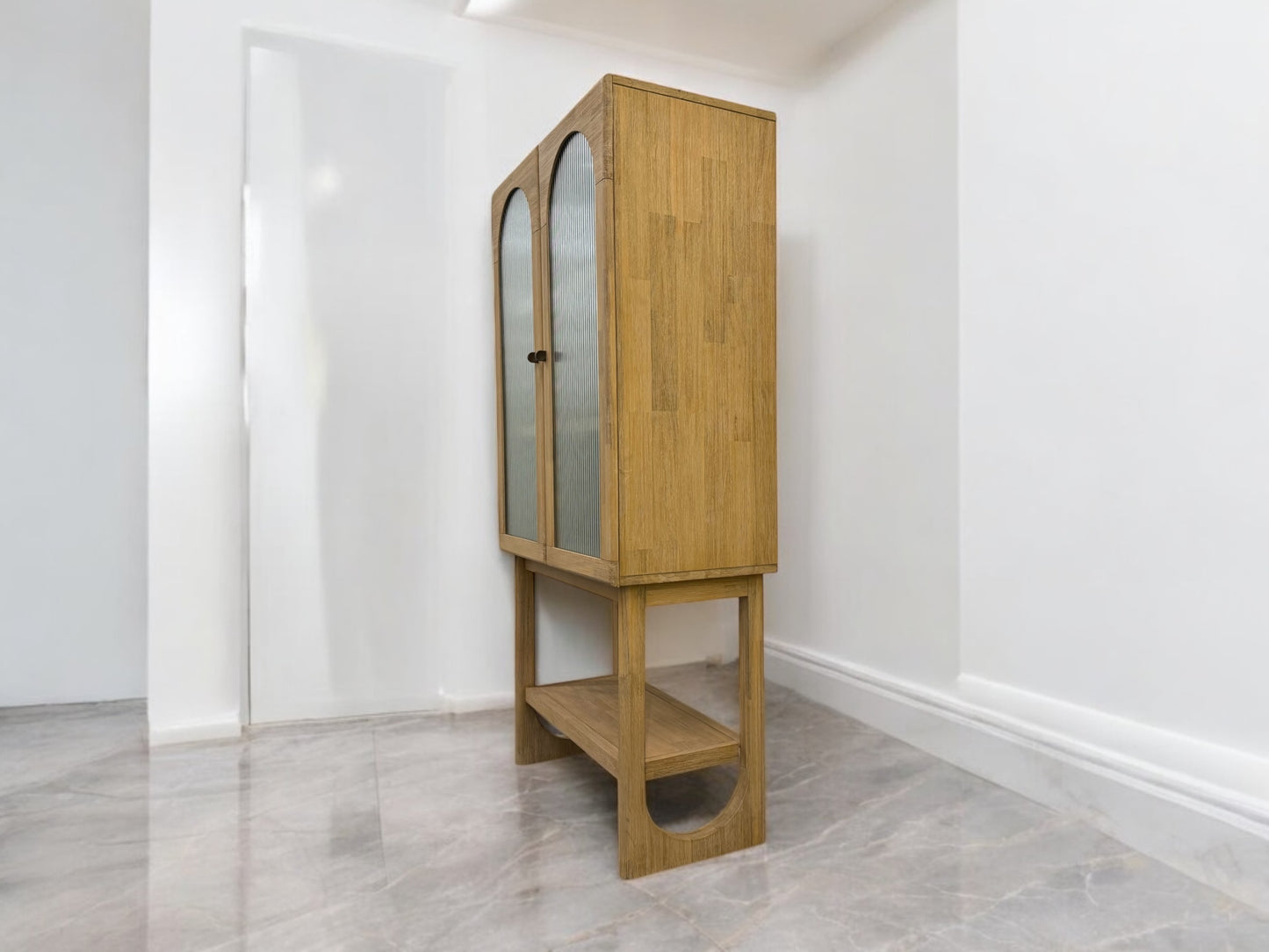 Solid Hardwood Display/Drinks Cabinet with Glass Panel Doors (No Veneer, MDF Or Chipboard Used)