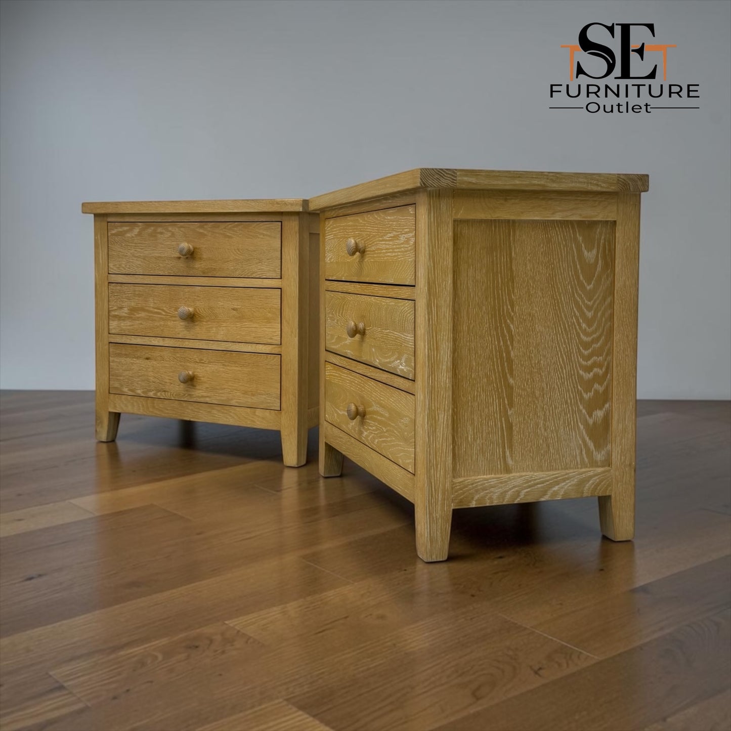 Set of 2 Whitewashed Oak Jumbo Bedside Tables from the Inglesham Range, RRP £700