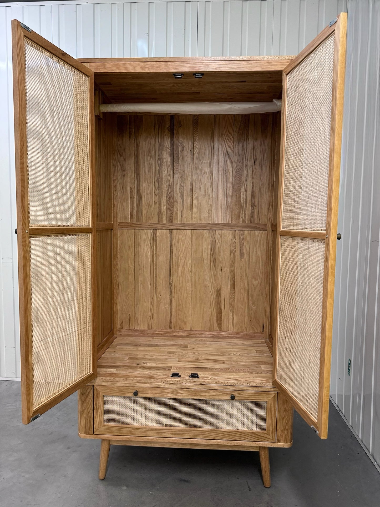 Solid Oak & Rattan Double Wardrobe RRP £1199 (No Veneer, MDF or Chipboard Used)