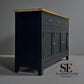 White Wax Finished Quality Oak Top & Solid Wood Frames Sideboard, Chester Charcoal Range RRP £650