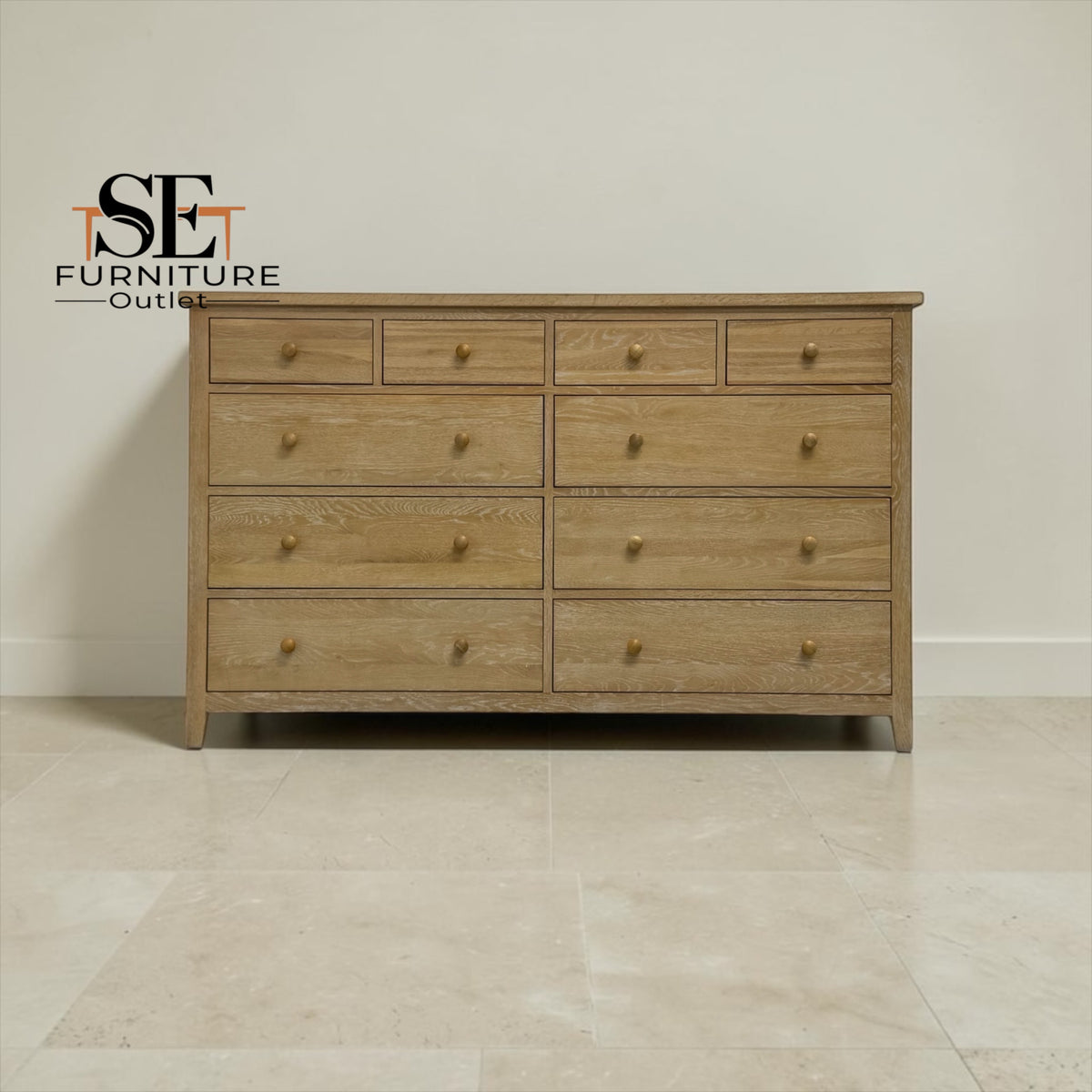 Whitewashed Finish Solid Oak & Oak Veneer 10-Drawer Chest, Inglesham Range, RRP £1250