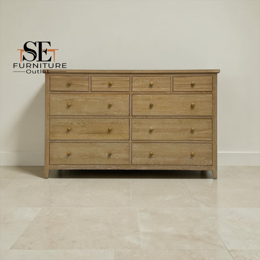 Whitewashed Finish Solid Oak & Oak Veneer 10-Drawer Chest, Inglesham Range, RRP £1250