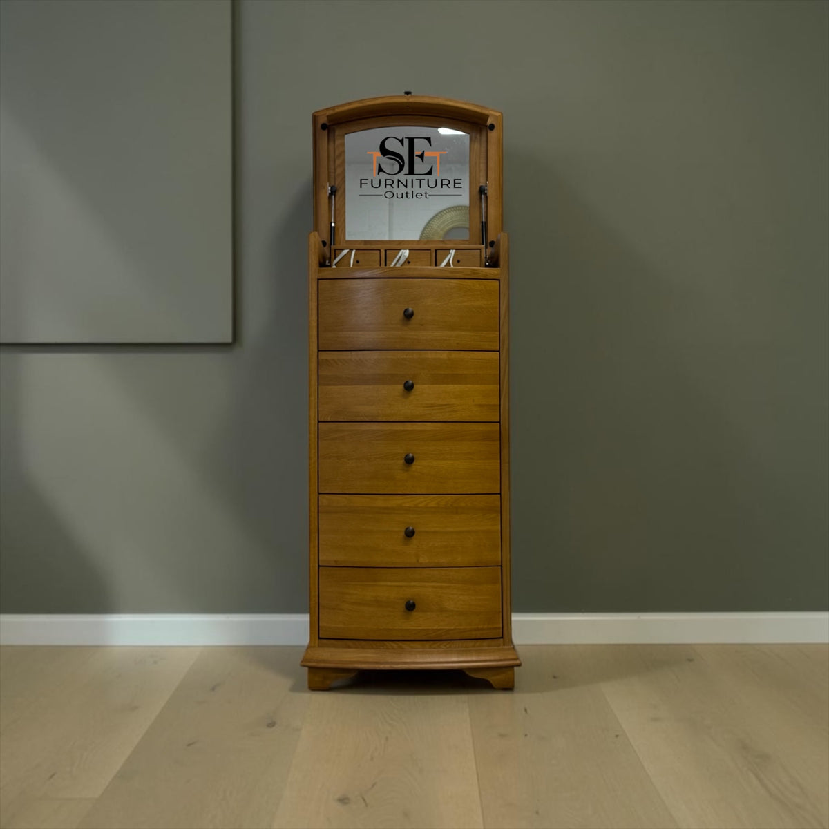 Solid Oak & Oak Veneer Vanity Tallboy, Winchcombe Oiled Oak Range RRP £899