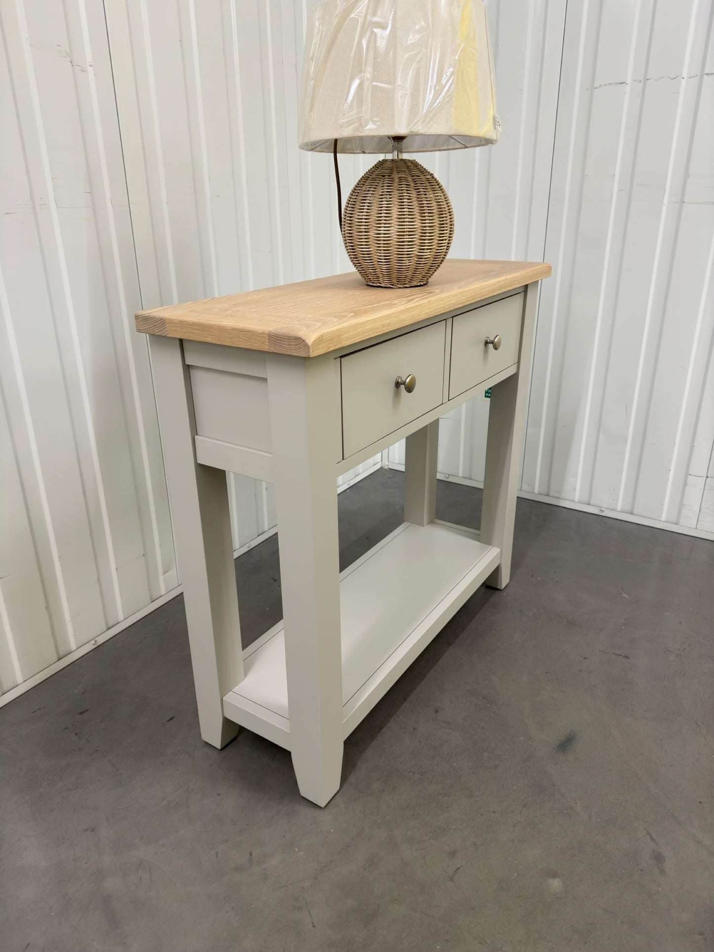 White Wax Finished Oak Top & Dove Grey Painted Console Table