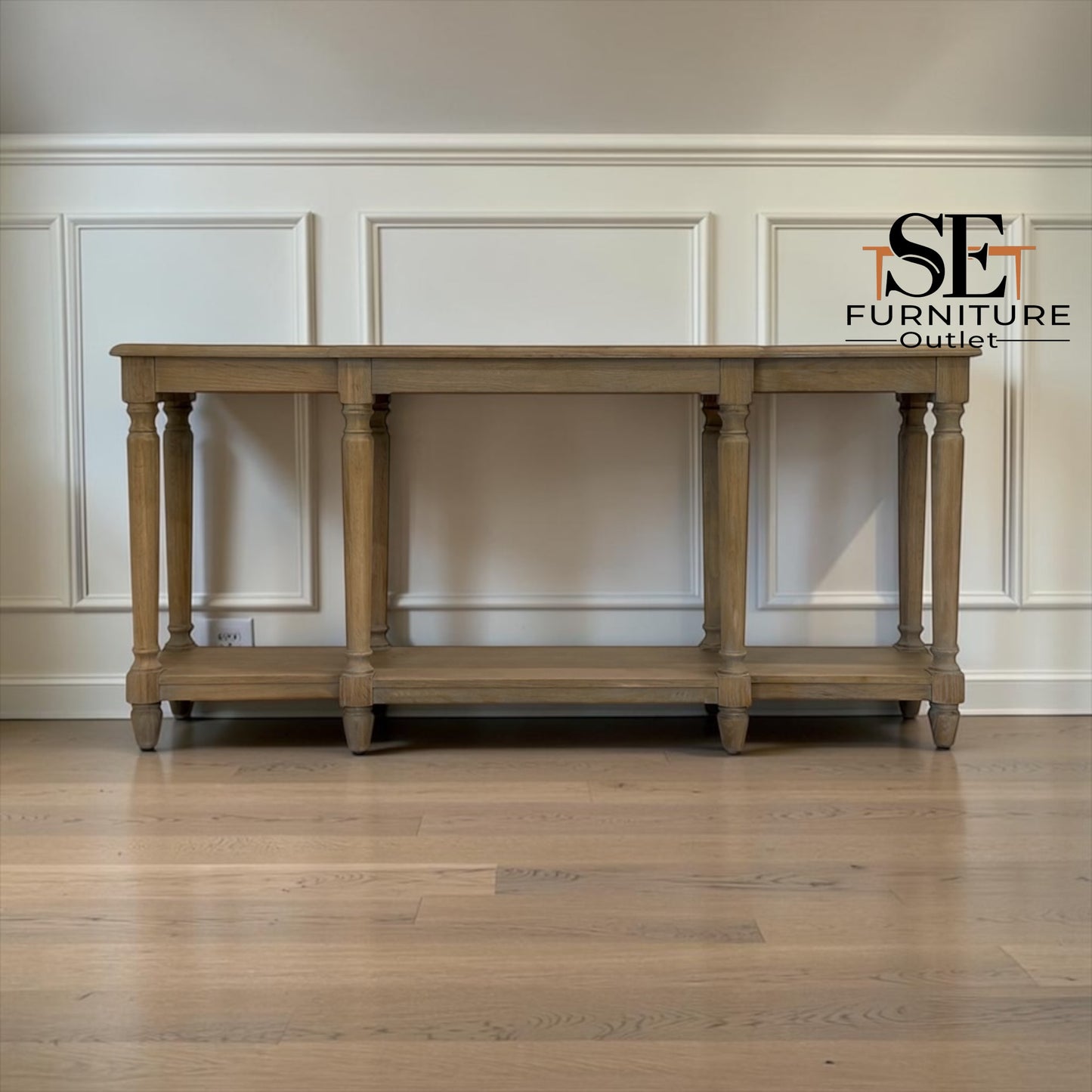 Grey-toned Limewashed Finish Solid Oak & High-Quality Oak Veneer Large Console Table, Camille Range, RRP £899