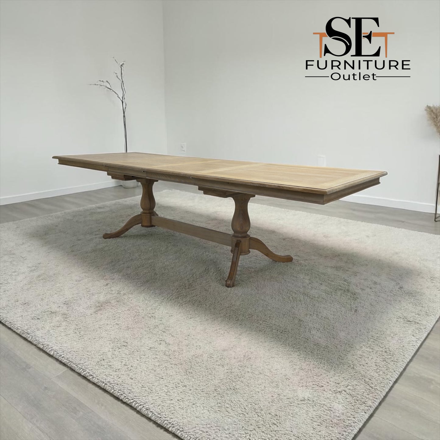 Solid Oak & Quality Oak Veneer 6-10 Seater Extending Dining Table with Limewashed Finish, Camille Range RRP £1500
