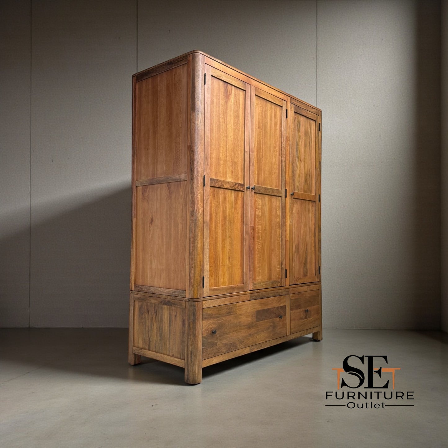 Natural Solid Mango Wood Triple Wardrobe Noah Range From Oak Furnitureland RRP £1699