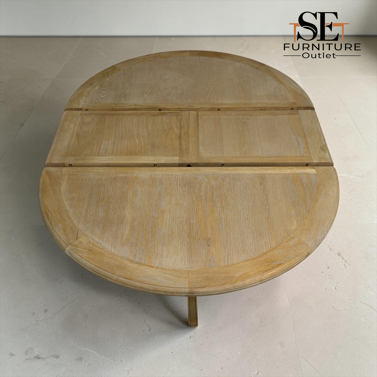Grey-toned Limewashed Finish Solid Oak and Oak Veneer 4-6 Seater Extending Round Dining Table, Camille Range RRP £1399