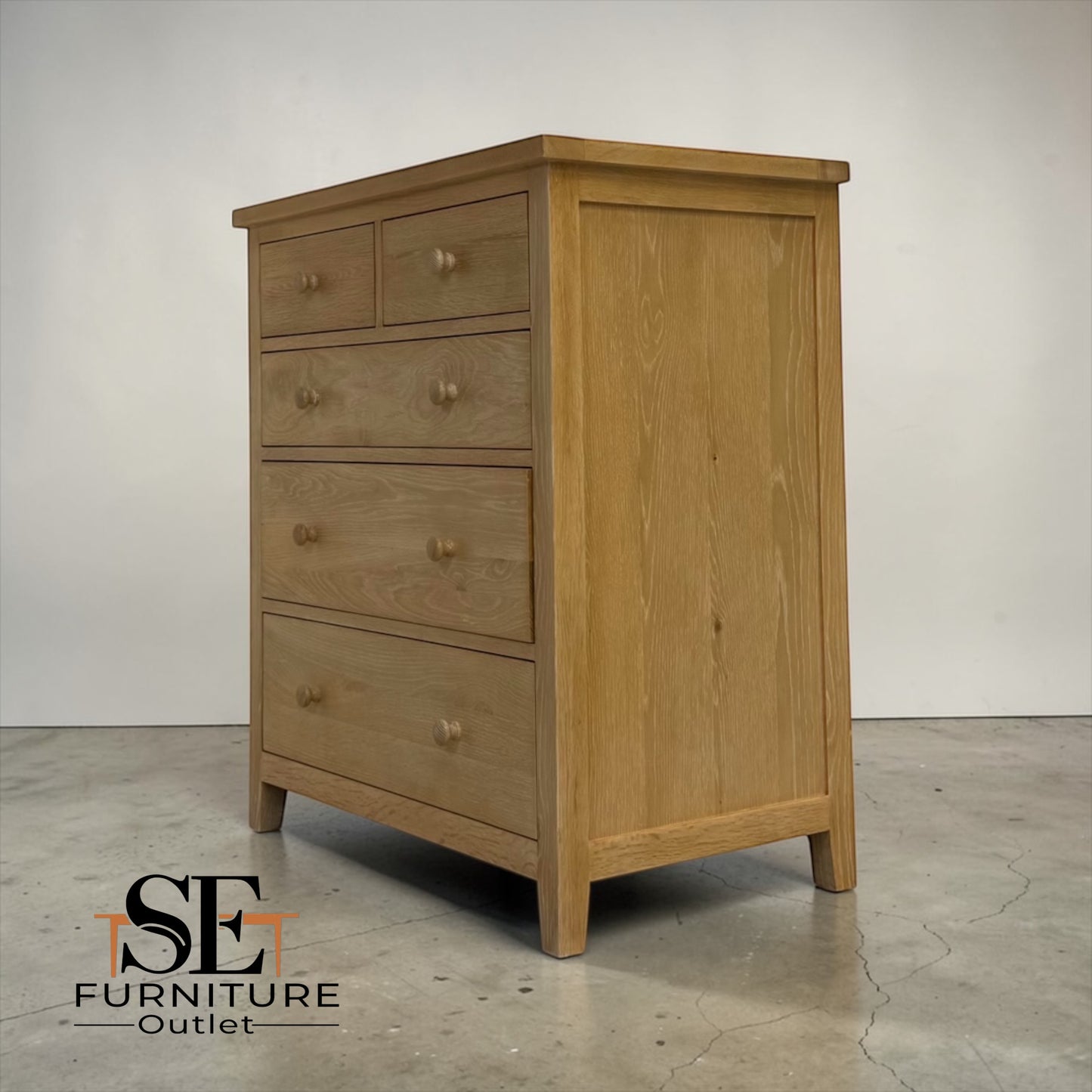 Whitewash Finish Solid Oak & Quality Oak Veneer 5 Drawer Chest, Inglesham Range, RRP £599