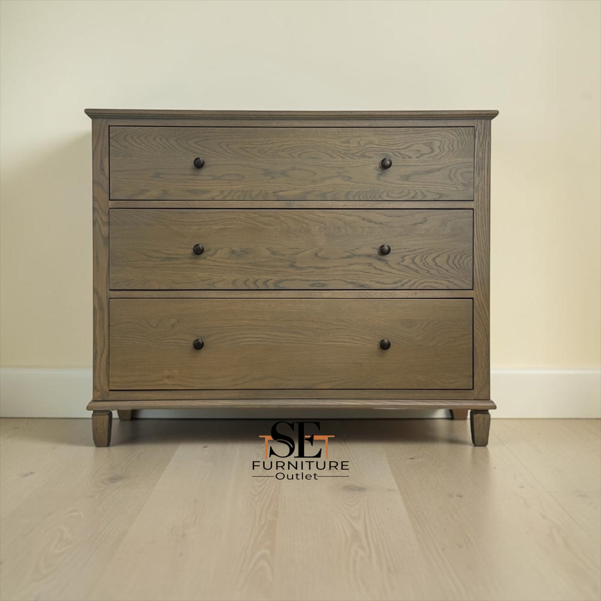 Smoked Solid Oak & Oak Veneer 3 Drawer Chest of Drawers, Bibury Smoked Oak Range, RRP £699