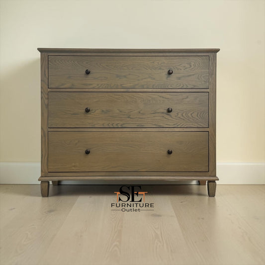 Smoked Solid Oak & Oak Veneer 3 Drawer Chest of Drawers, Bibury Smoked Oak Range, RRP £699