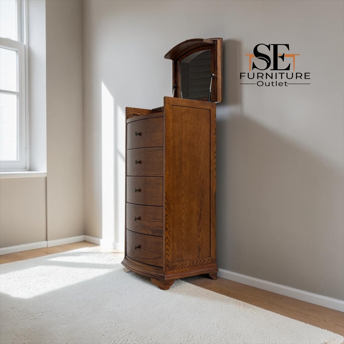 Solid Oak & Oak Veneer Vanity Tallboy, Winchcombe Dark Oak Range RRP £899