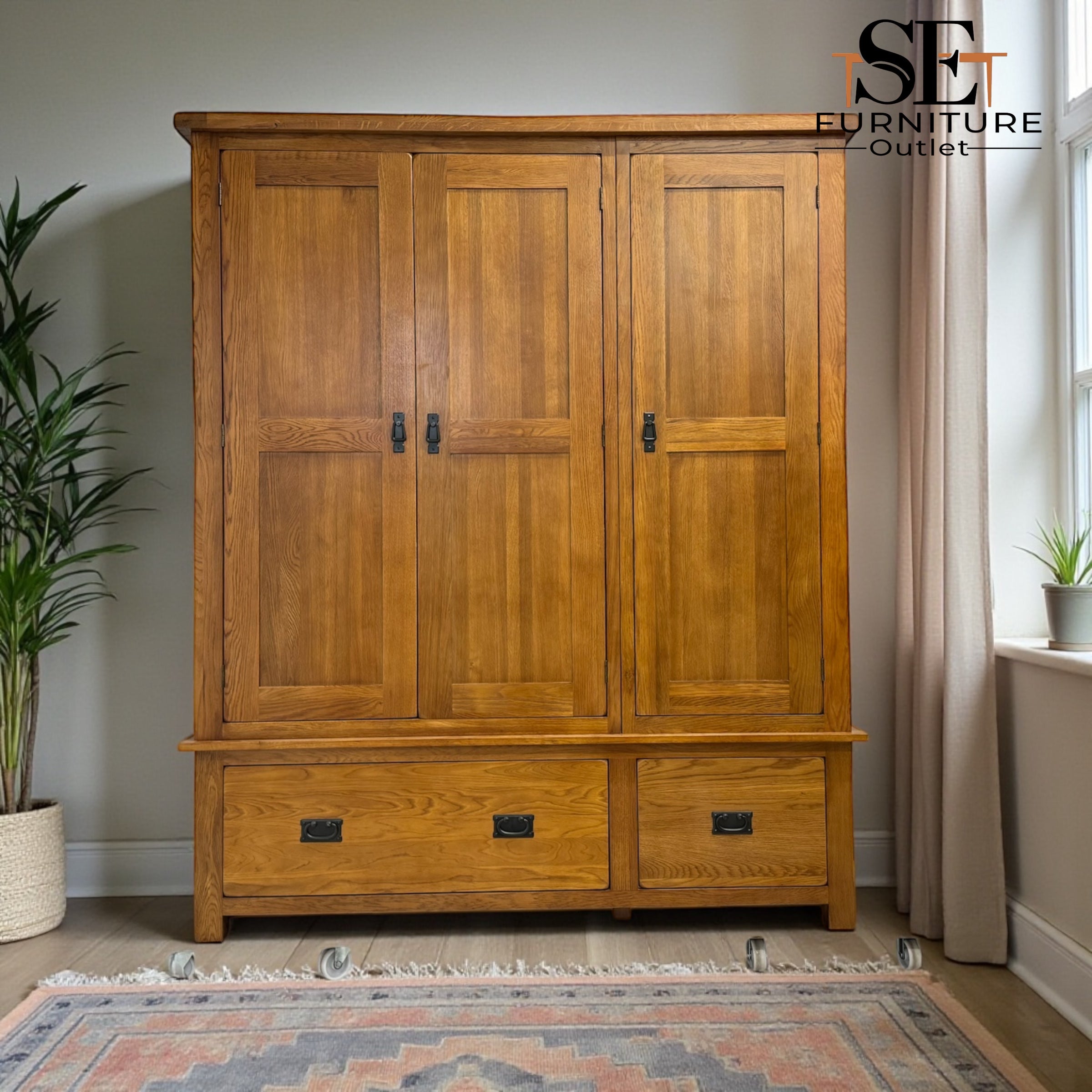 Solid Oak Triple Wardrobe Original Rustic Range From Oak