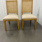 Oak & Rattan Back Chair with Fabric Covered Padded Seat, Set of 2