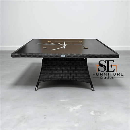 Moda Furnishings Premium Quality 4-Seater Square Table with Glass Top & Charcoal Firepit