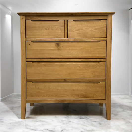Natural Solid Oak 5 Drawer Chest, Copenhagen Range From Oak Furnitureland RRP £549