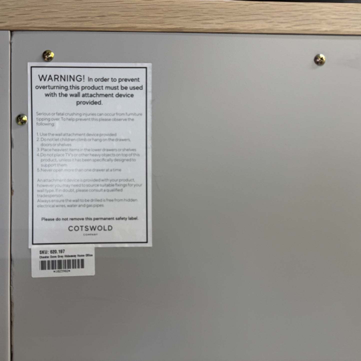 Solid Oak Top & Solid Wood Frames Hideaway Home Office, Chester Dove Grey Range RRP £1799