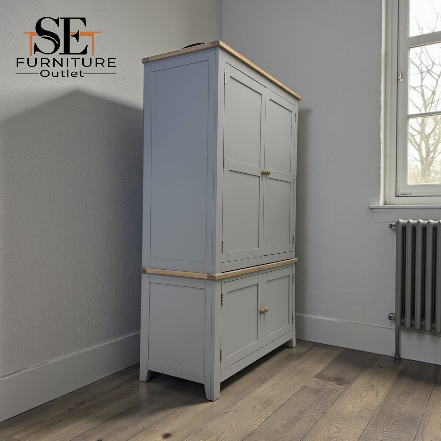 Solid Oak Top & Solid Wood Frames Hideaway Home Office, Chester Dove Grey Range RRP £1799