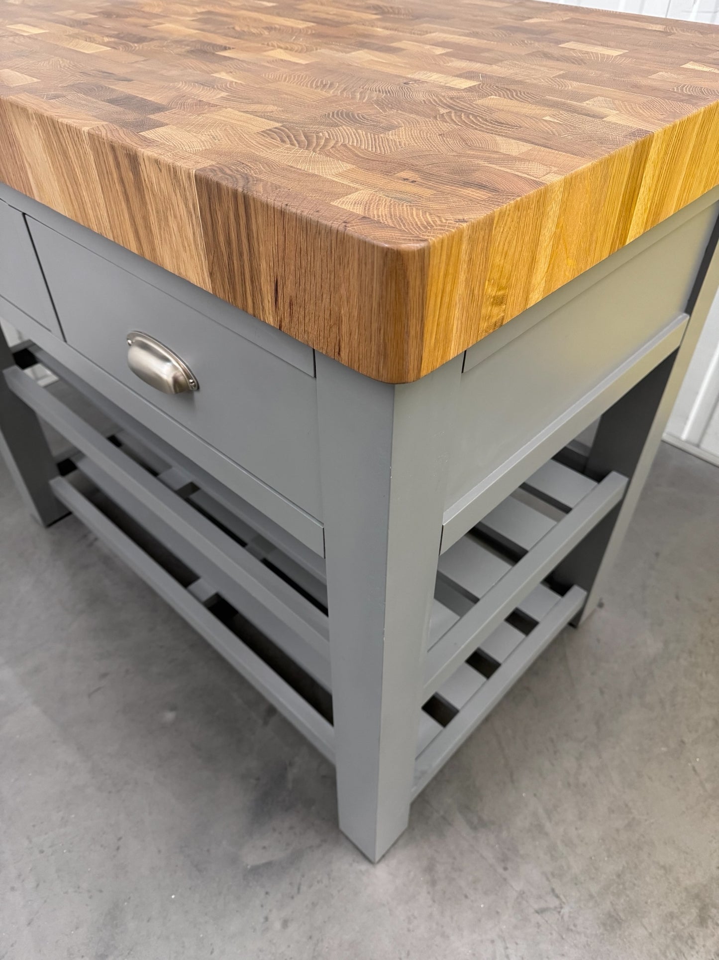 Solid Wood Top Butchers Block Kitchen Island Storm Grey RRP £799