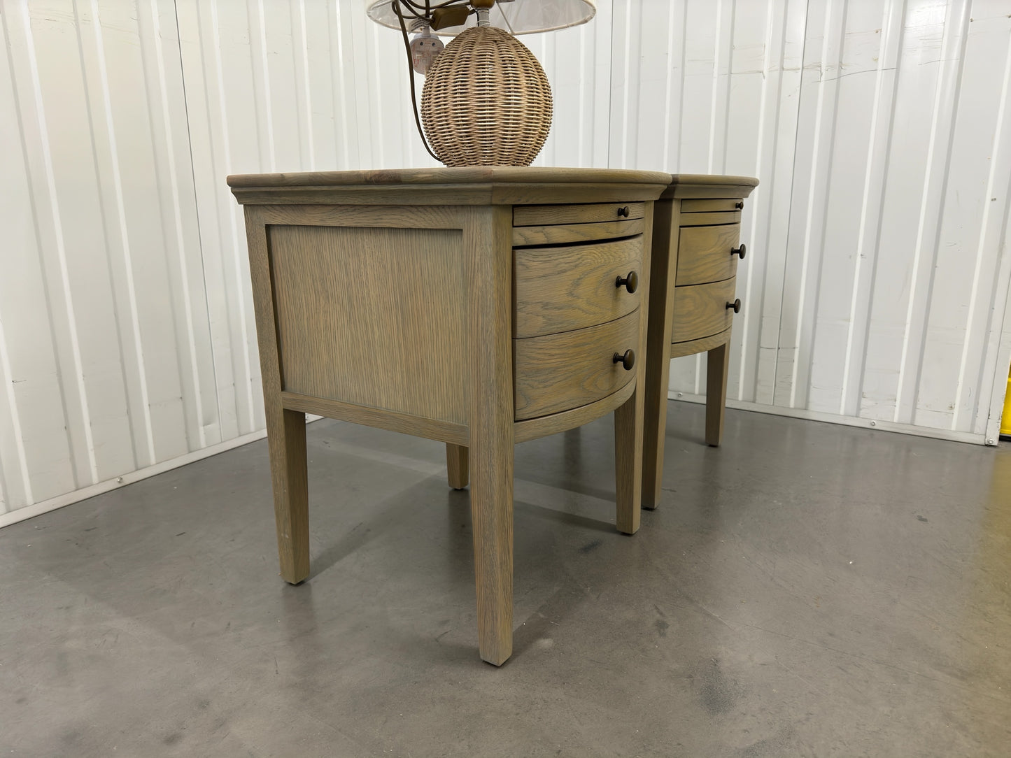 Solid Smoked Oak 2 Drawer Bow Fronted Bedside Tables With Pull-out Tray RRP £598