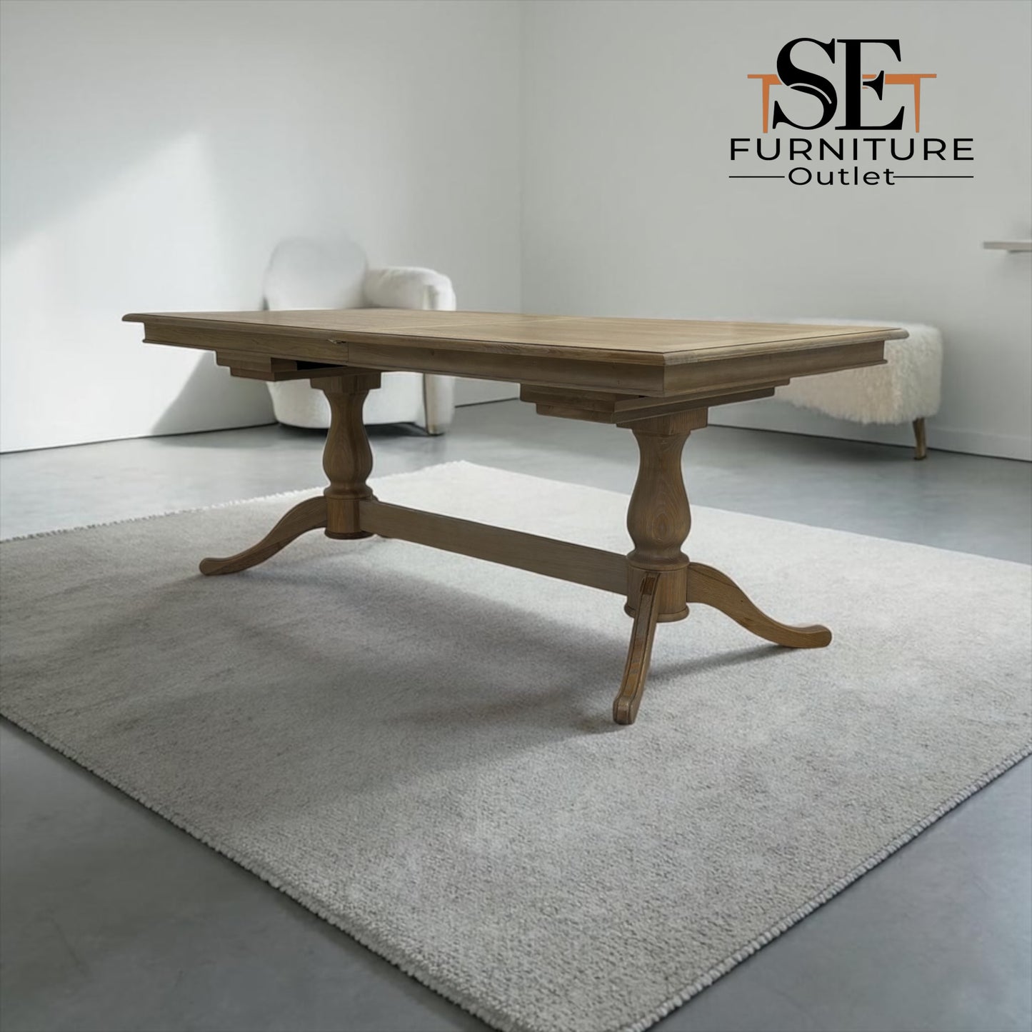 Solid Oak & Quality Oak Veneer 6-10 Seater Extending Dining Table with Limewashed Finish, Camille Range RRP £1500