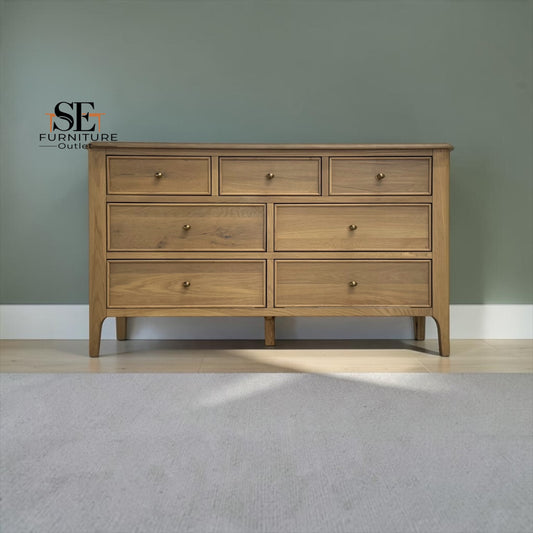 Light Natural Solid Oak 7 Drawer Chest, Newton Range From Oak Furnitureland RRP £829