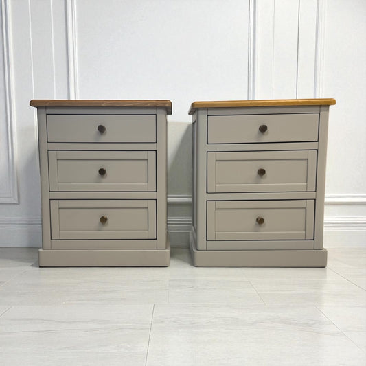 Natural Solid Oak & Painted 3 Drawer Bedside Tables Henley Range From Oak Furnitureland