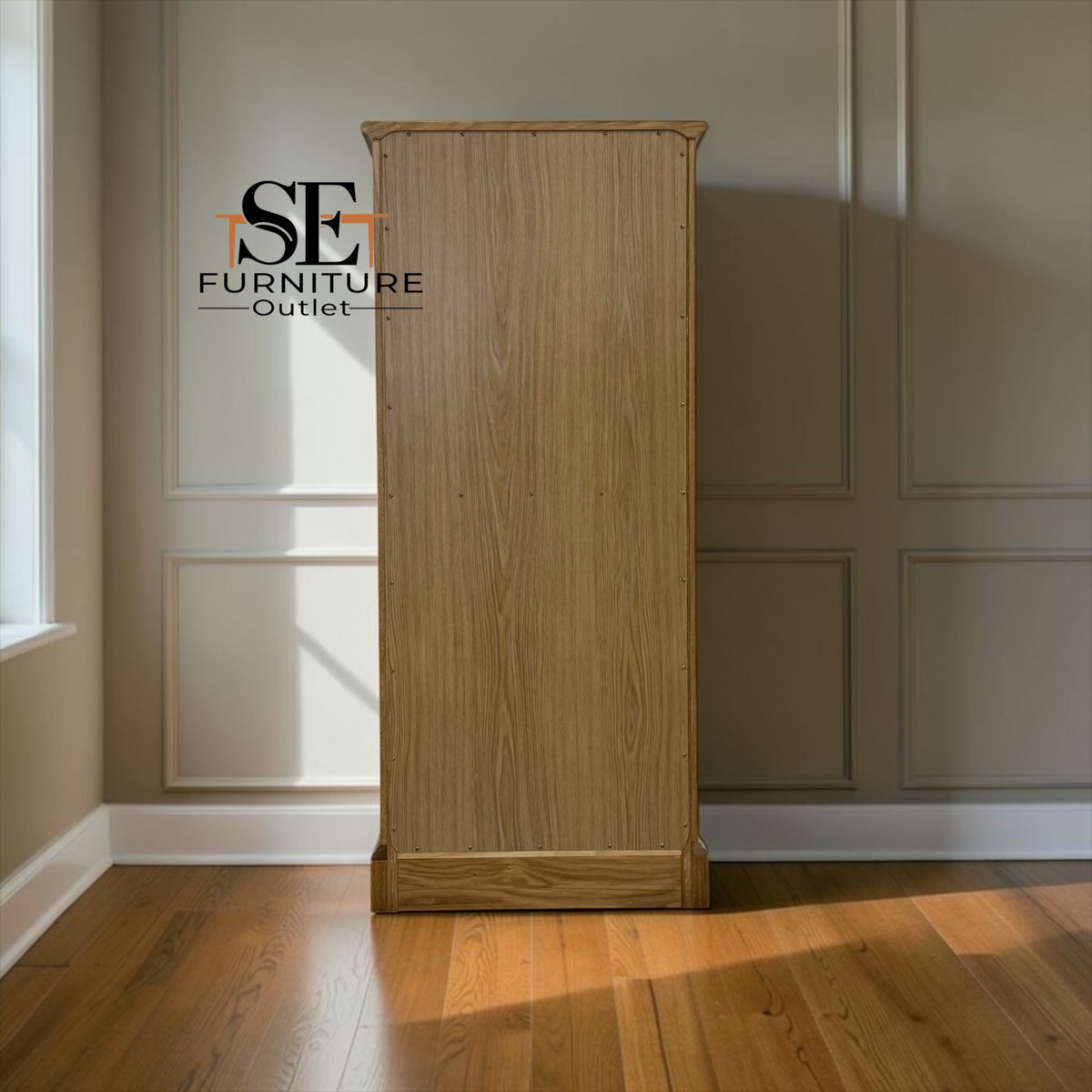 Whitewashed Finish Solid Oak & Oak Veneer Large Tallboy Chest with Soft-Close Drawers